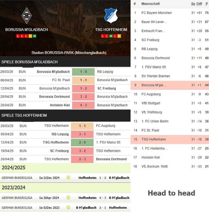 3) borussia m'gladbach vs. tsg hoffenheim