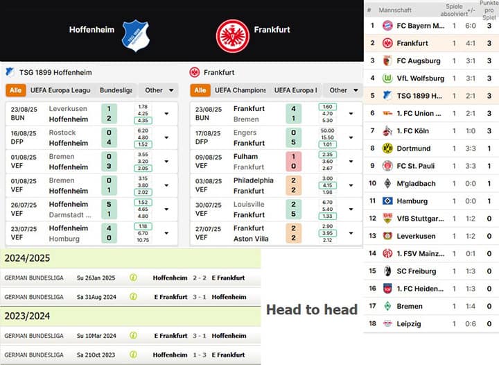 4) tsg hoffenheim vs. eintracht frankfurt